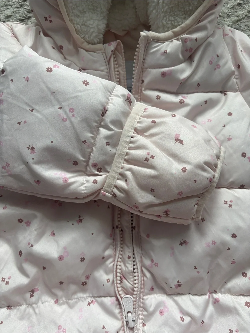 Gap Baby Pink Floral Puffer Snowsuit with Hood - 12-18 months
